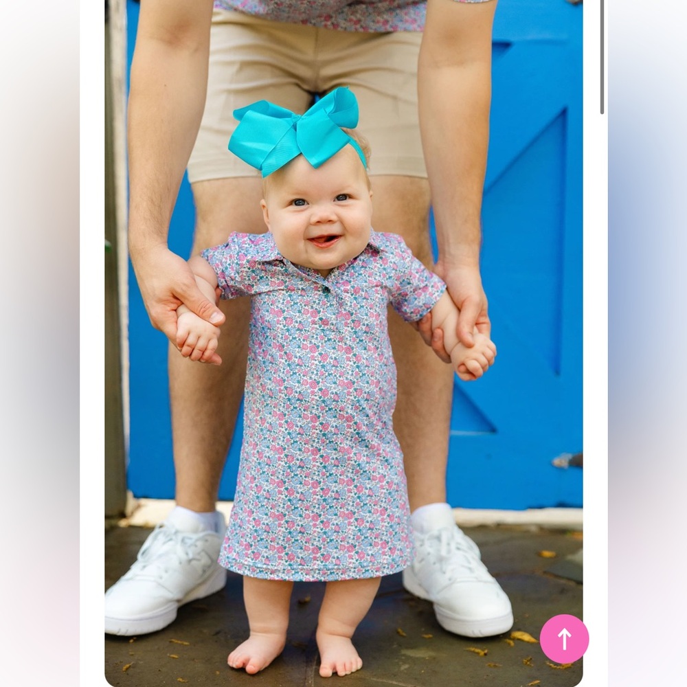 Poppy Kids Co Pops Pink and Blue Floral Polo Dress 12-24 Months NWT